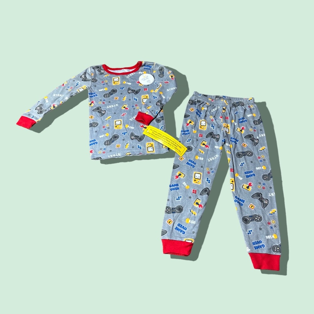 NWT Toddler Little Star Organic Gray Gaming Gameboy Pajama Set Size 4T
